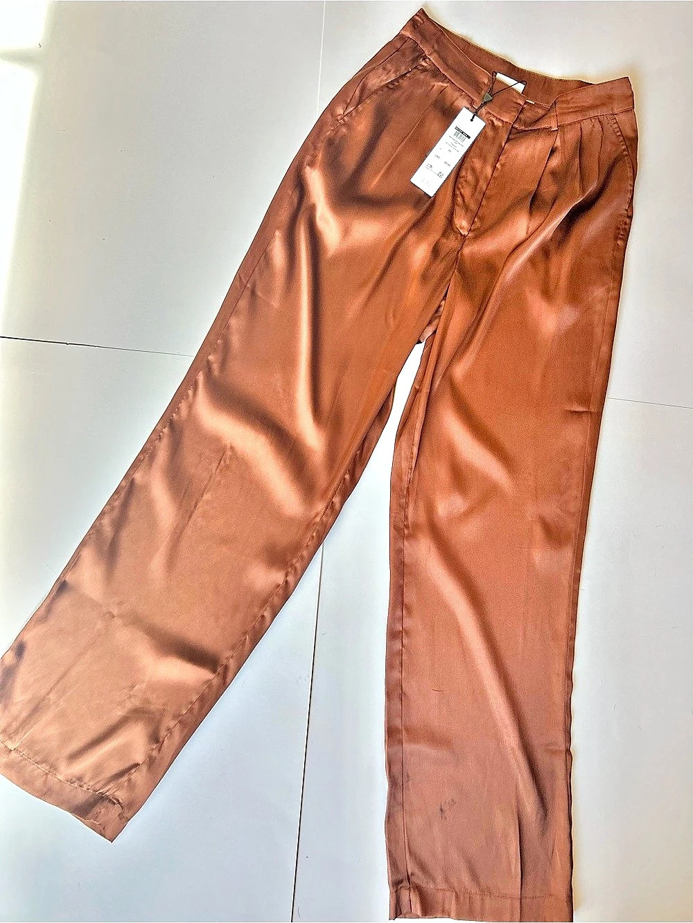 Noisy May Claire Wide Leg Satin Pants in Brown Size XS NWT